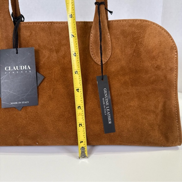 Claudia Firenze 2 Handle Suede Carmel Color Handbag Purse  Made In Italy NWT - Picture 13 of 16